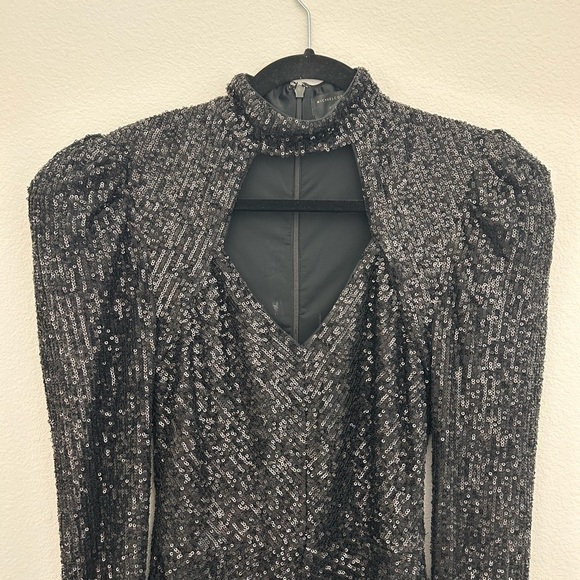 Michael Costello x Revolve Sequin Mini Dress Black Small Cutout Bodycon - Picture 6 of 6